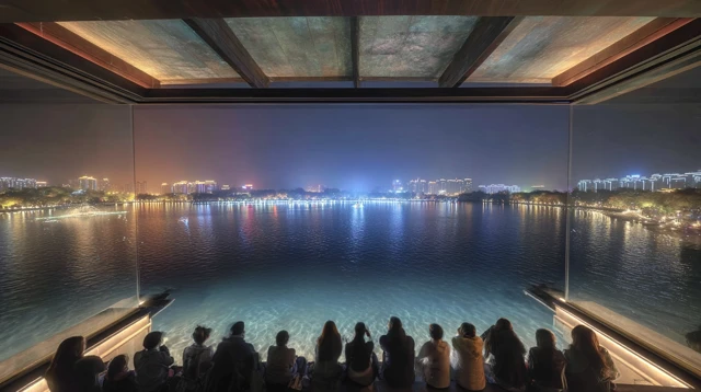 Night View of Xiamen Fireworks Over the Lake