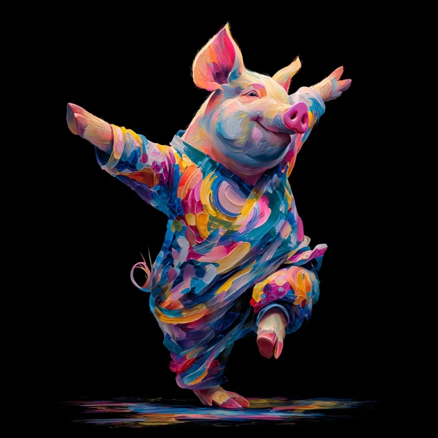 Dancing Pig Colorful Artwork