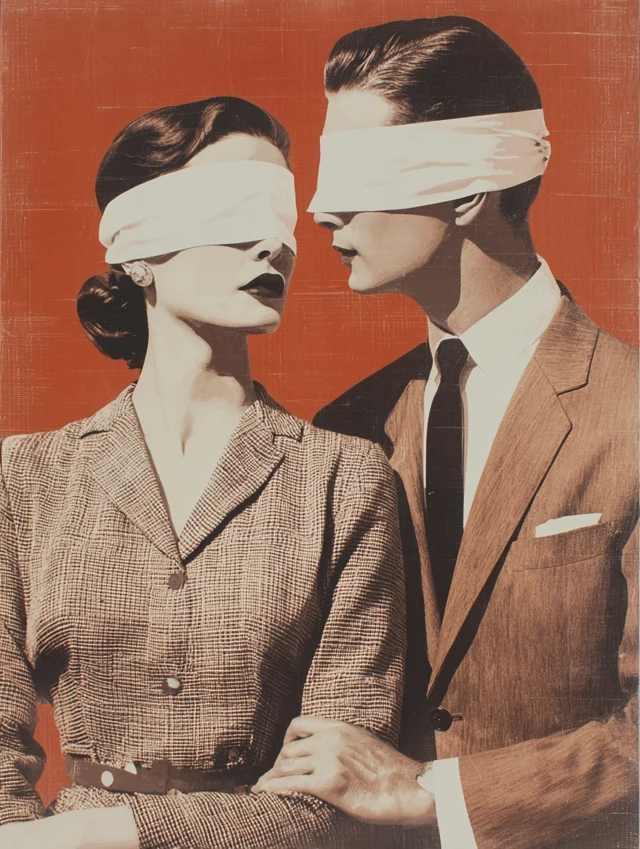 1950s Couple Blindfolded Minimalist Poster