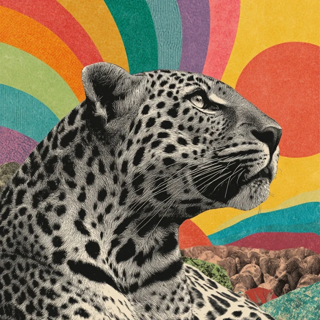 Mother Leopard Rainbow Collage Art