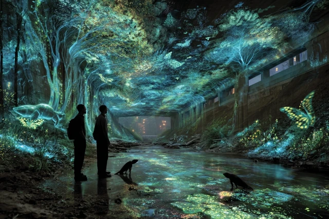 Glow in the Dark Tunnel with Fauna and Nature