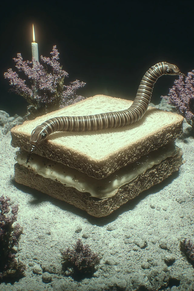 Burnt Toast Pumpernickel Worm Sandwich