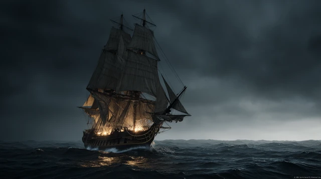 Stormy Seas A Frigate Sails Through the Tempest