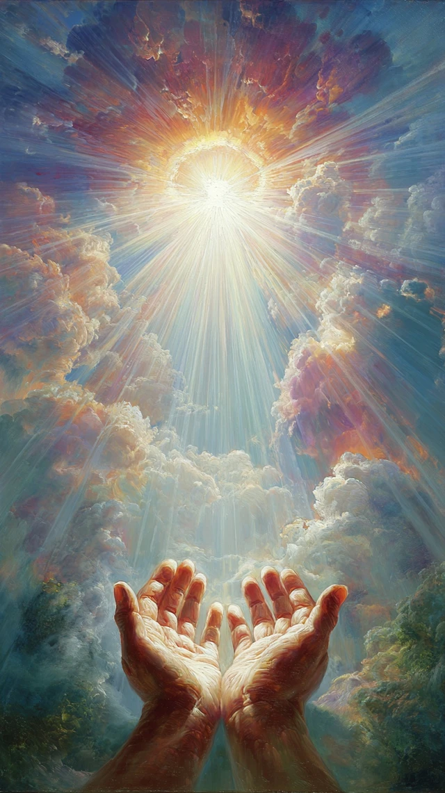 Hands Cupping the Sun Divine Light Oil Painting