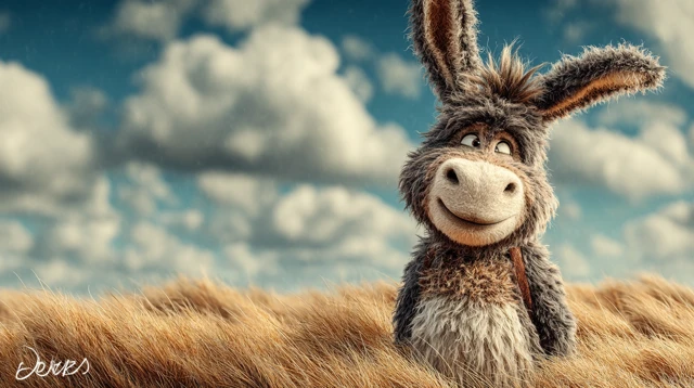Cute Smiling Donkey in a Field 3D Illustration