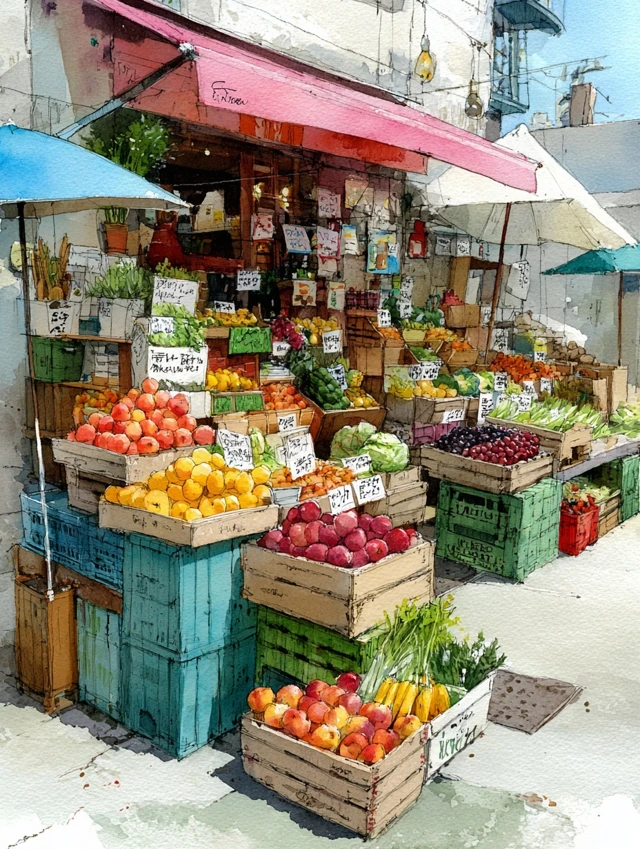 Union Square Greenmarket Watercolor Painting NYC