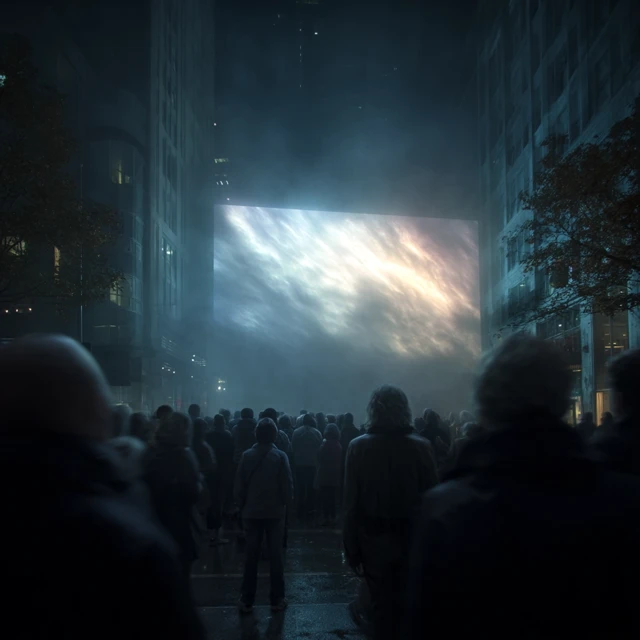 City Crowd Staring at Billboard What Is It