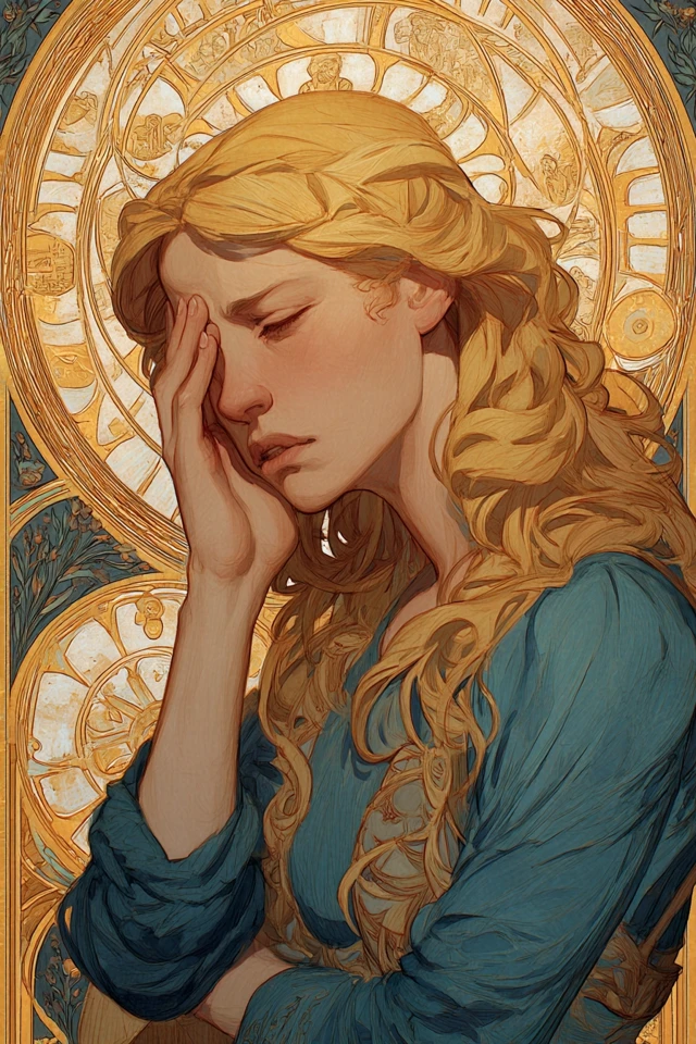 Art Nouveau Saint with Halo and Facepalm