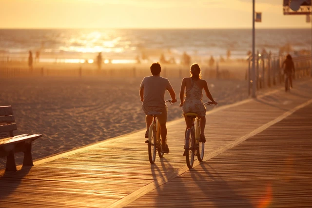 Romantic Bike Ride at Sunset on the Beach
