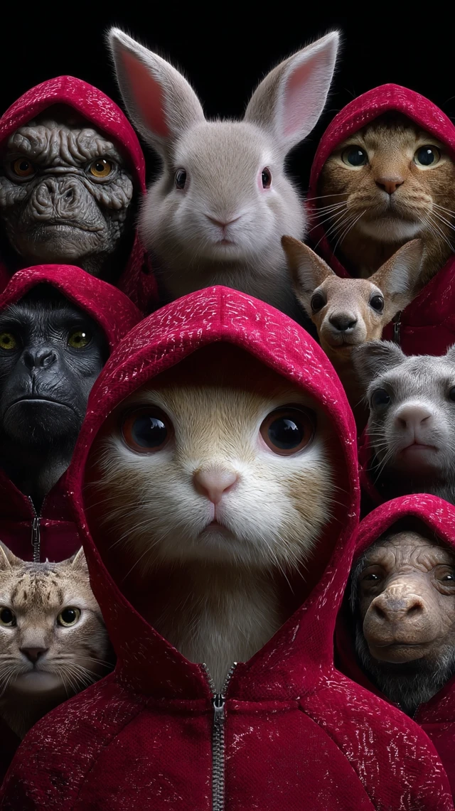 Animals in Red Hoodies Adorable and Mysterious