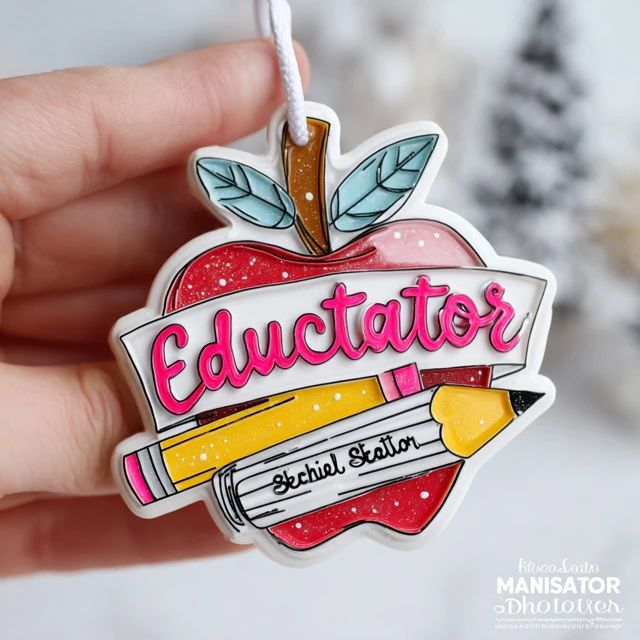 Teacher Christmas Ornament Apple Pencil Notebook
