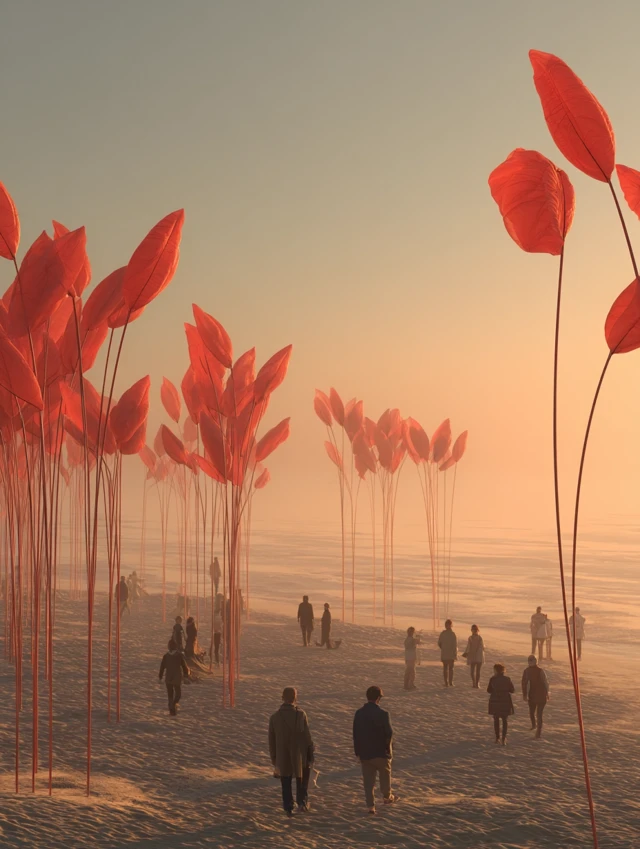 Beach Installation Art Sunset Dreamlike Atmosphere