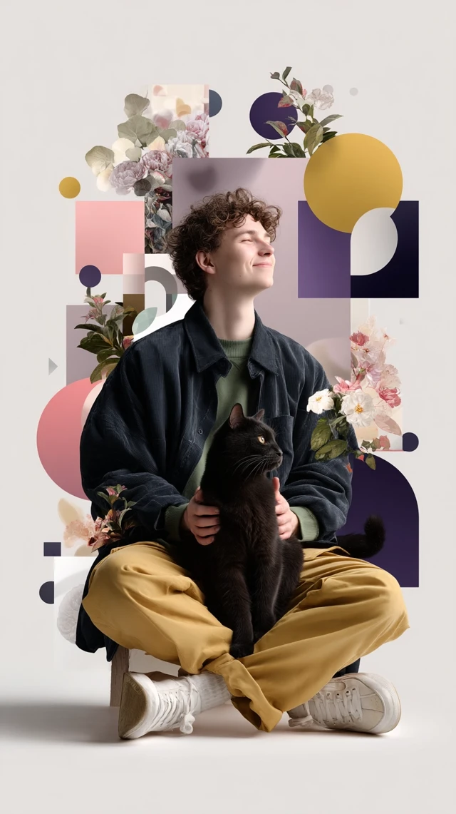 Man with Cat Illustration: Vector Art in Bright Colors