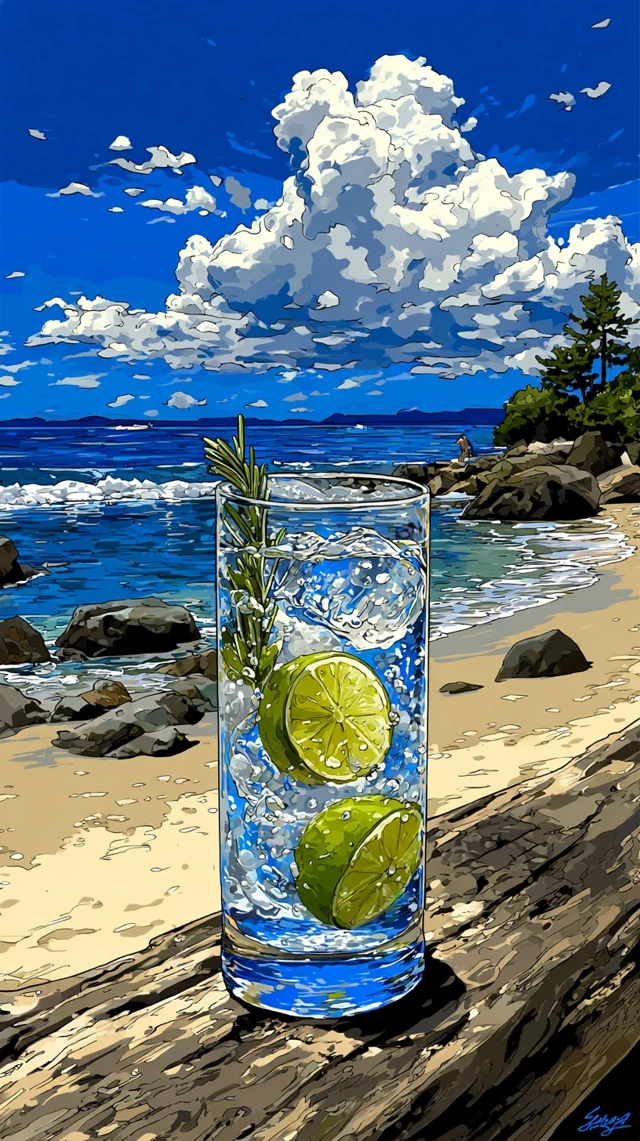 Refreshing Drink on the Beach Illustration