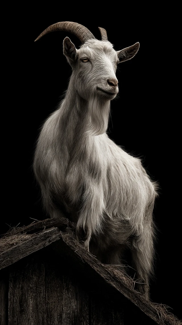 White Goat Portrait on Dark Background