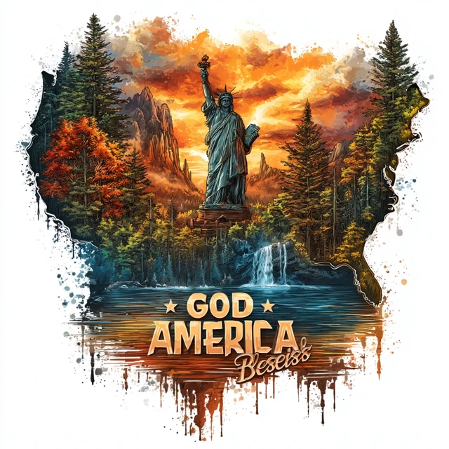God Bless America US Map Statue of Liberty