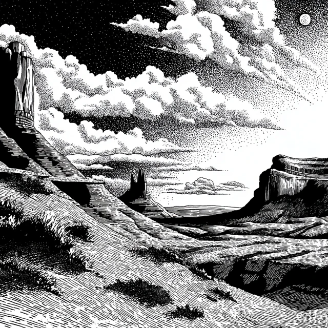 Arizona Plateau Comic Illustration Black and White
