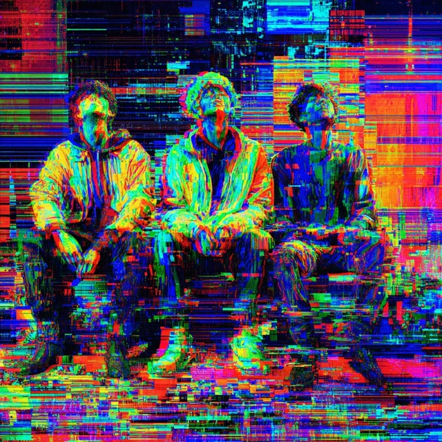 Glitched Holographic Art Three Men Psychedelic Colors