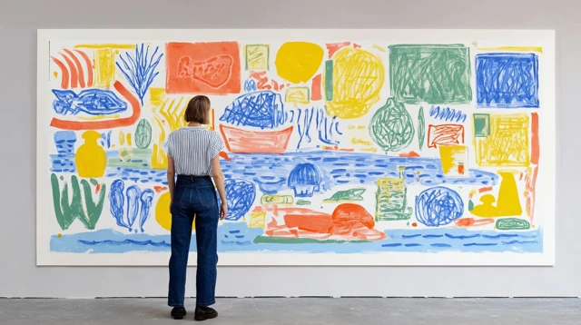 Artistic Girl Drawing on a Wall Painting