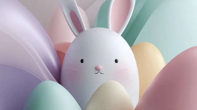 3D Easter Bunny Poster Pastel Colors Minimalist