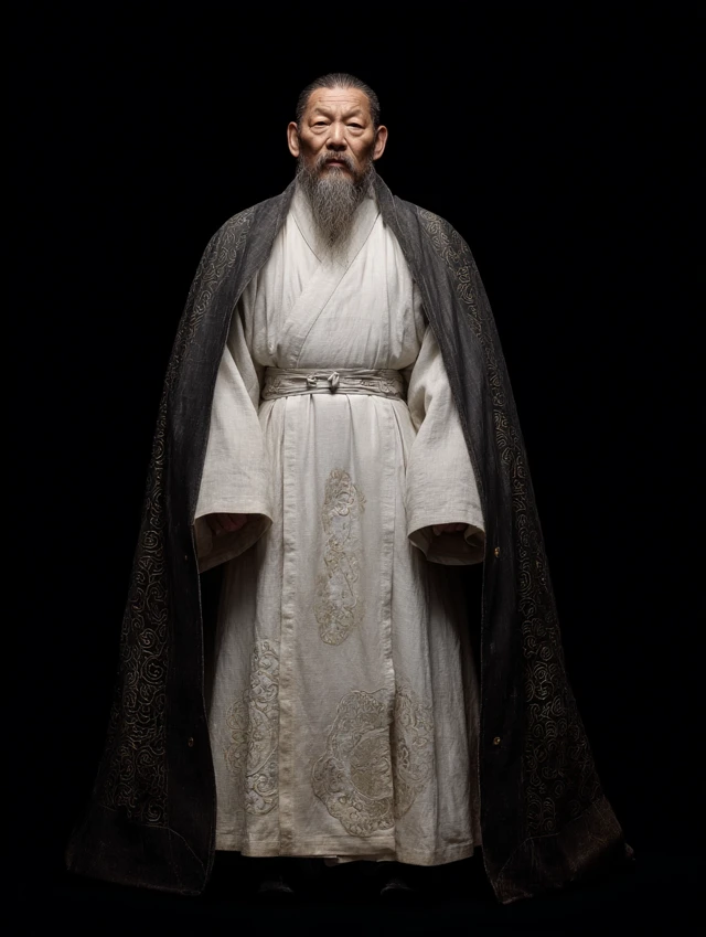 Wise Chinese Elder in White Robe Portrait