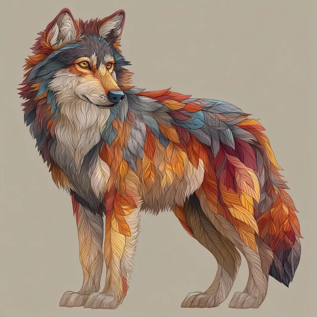 Red Wolf Illustration Artistic Coloring Book Style