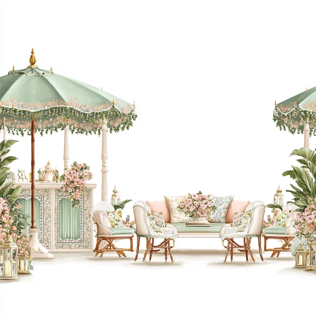 Udaipur Palace Mehendi Ceremony Watercolor Illustration