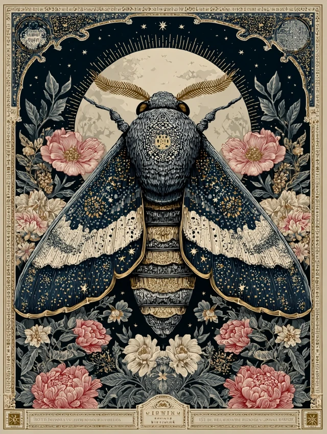 Vintage Moth Tapestry Celestial Art