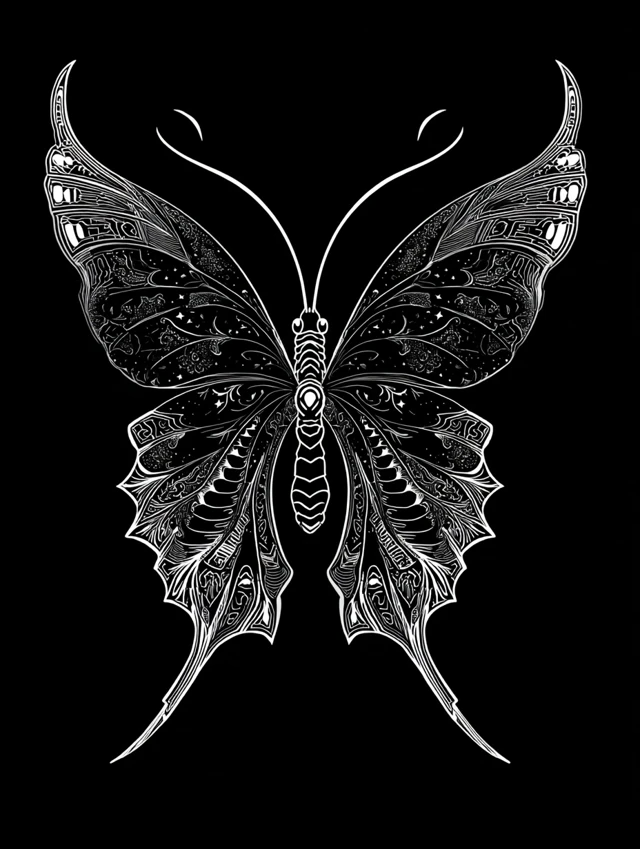 Graphic Butterfly Art White on Black Symmetry
