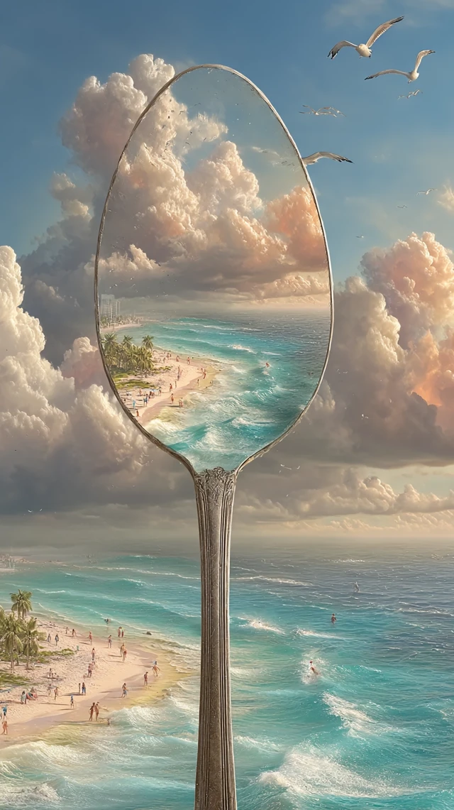 Magical Beach Scene Inside a Spoon Surreal Art