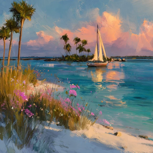 Florida Keys Painting Golden Hour Tropical Island