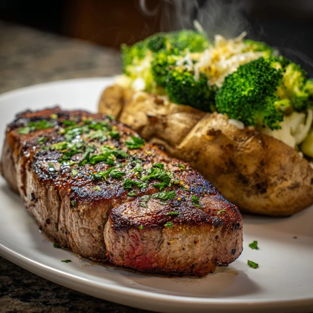 Sirloin Steak with Baked Potato and Broccoli