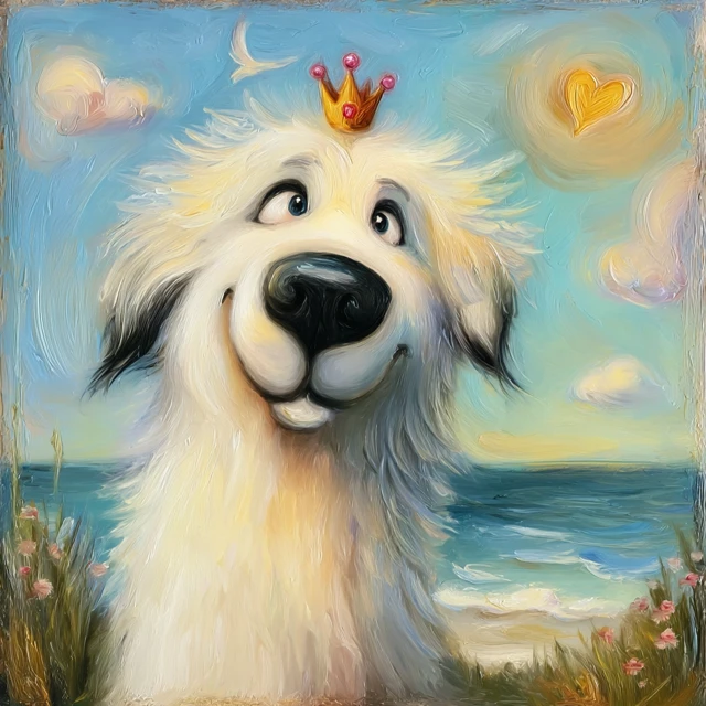 Great Pyrenees Dog With Crown Seaside Painting