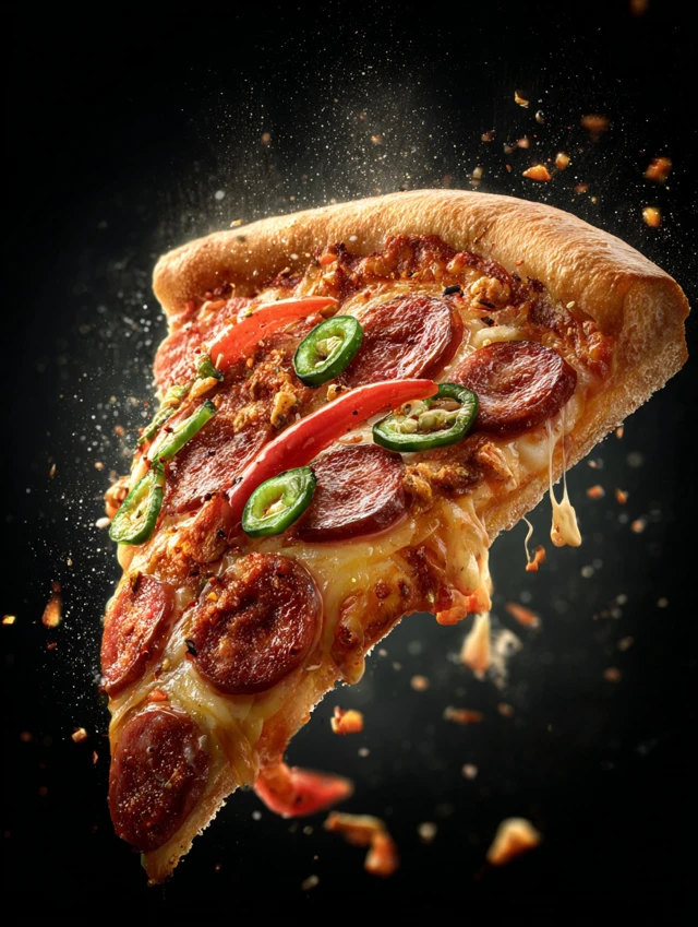 Delicious Pizza with Sausage and Chili Photography