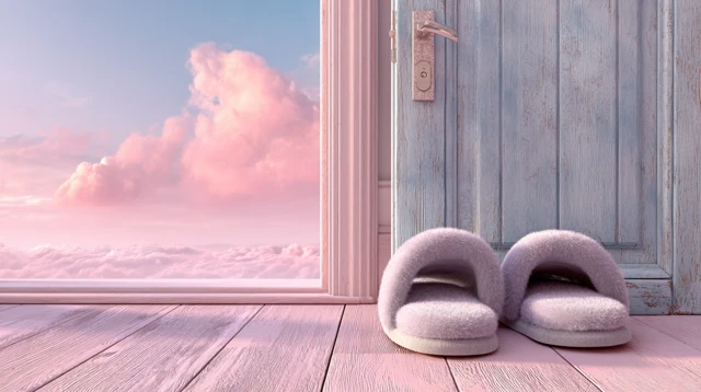 Escape to Tranquility: Slippers, Doorway to Pastel Void