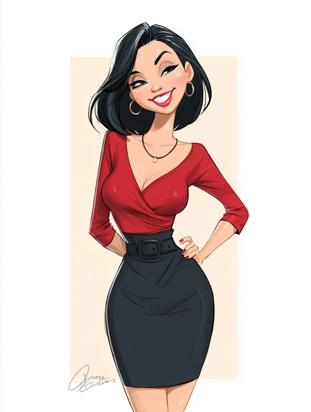 Cartoon Woman with Bob Hair and Mini Skirt