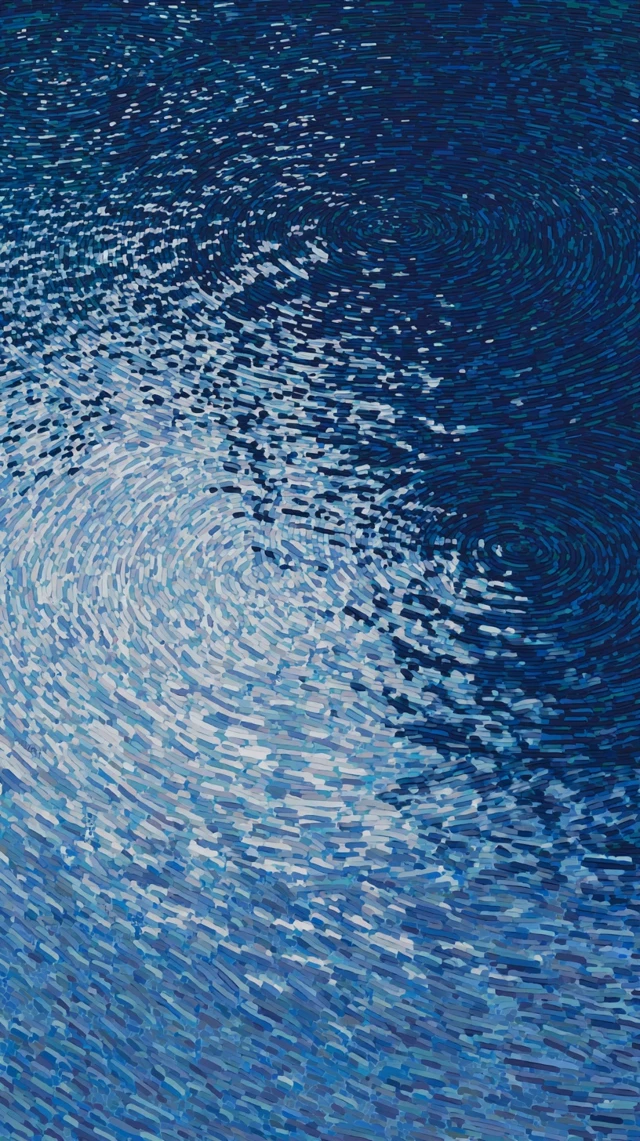 Hockney Style Watercolor Rain Ripples Dreamy Scene