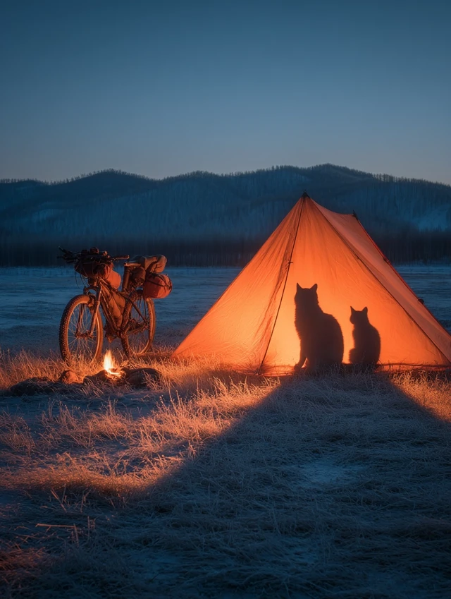 Camping with Cats at Sunset - Altay Mountains