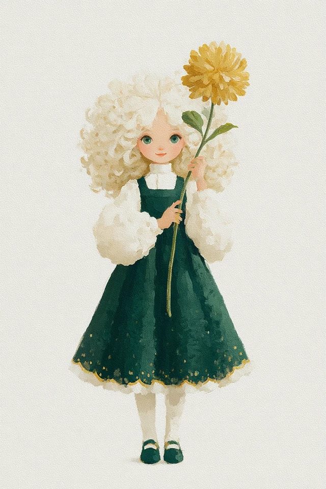 Cute Girl with Flower Childrens Book Illustration