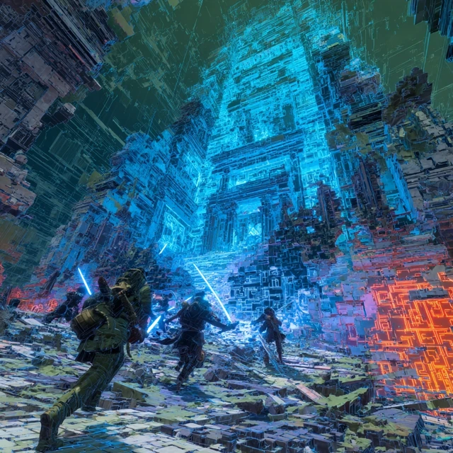 Cyberpunk Temple Ruin: Digital Gods Fall