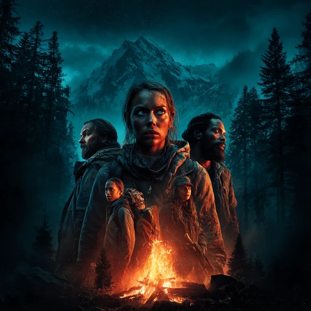 Cinematic Movie Poster Scene Survival in the Wilderness