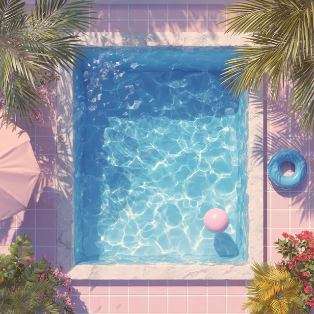 Summer Poolside Relaxing Pastel Illustration