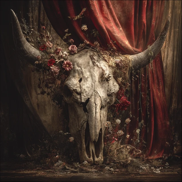 Bull Skull Art Ethereal Floral Arrangement