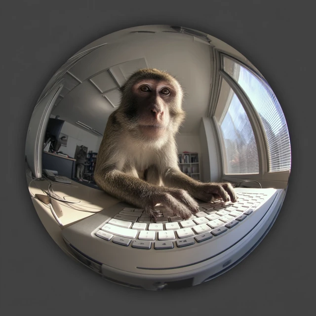 Monkey Typing on Laptop Webcam View
