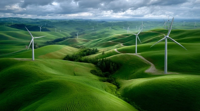 Wind Farm in Valley Scenic Landscape