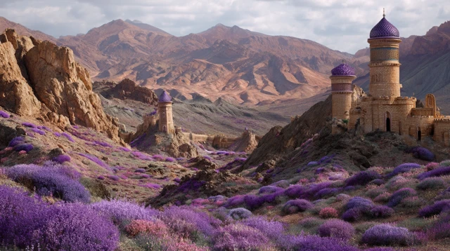 Elven Fantasy Towers in a Lavender Field