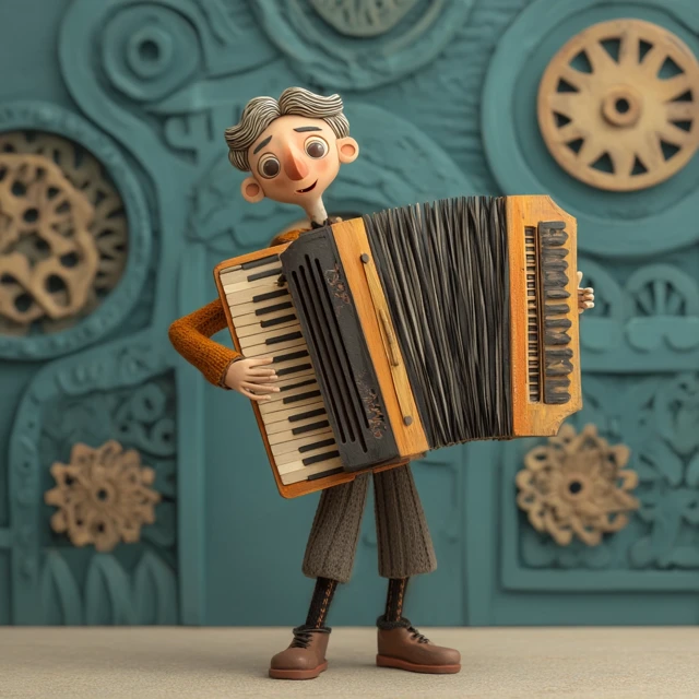 Accordion Player Charming Cartoon Illustration