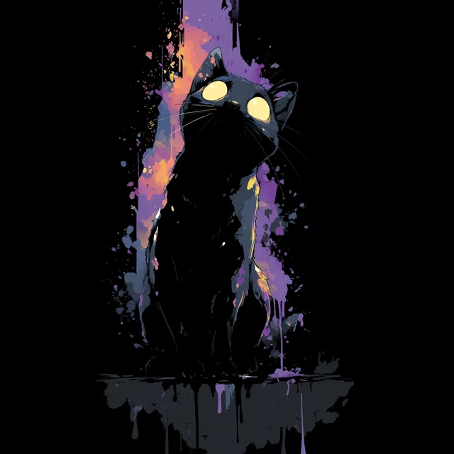 Mysterious Black Cat Glowing Eyes Street Art