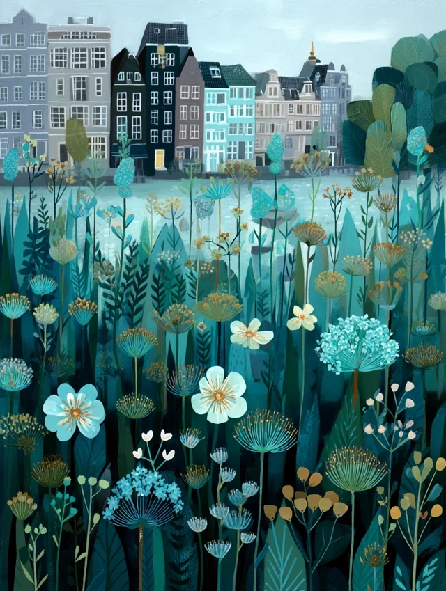 Amsterdam City Garden Gouache Art