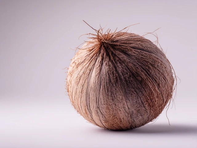 Fresh Coconut Half Close Up on Pastel Blue Background